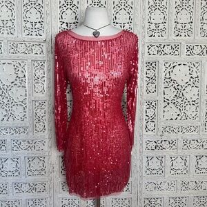 Y2K‎ Arden B NWT Red Full Sequin Sheer Mesh Fairy Long Sleeve Dress Sz Large